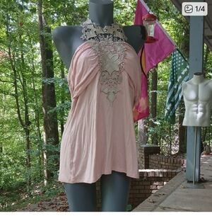 Elegant Pink Lace Halter Top. Sz.16